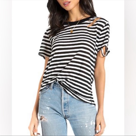 NWT n:Philanthropy Atlas Distressed Striped Tee. Black/White